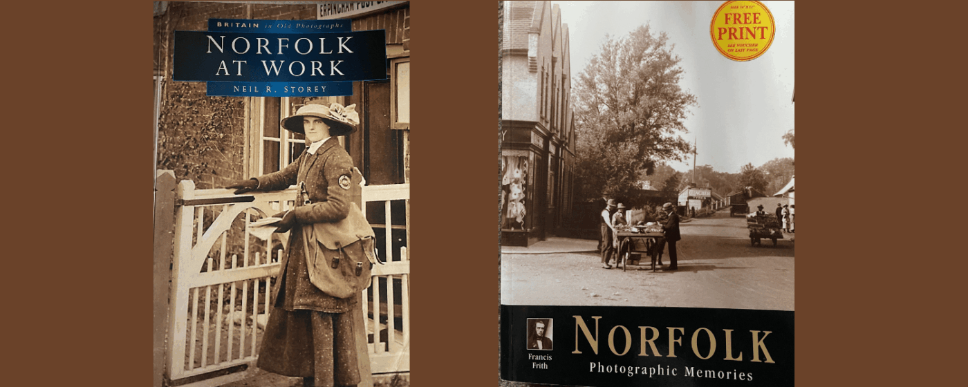 two local history books on brown background